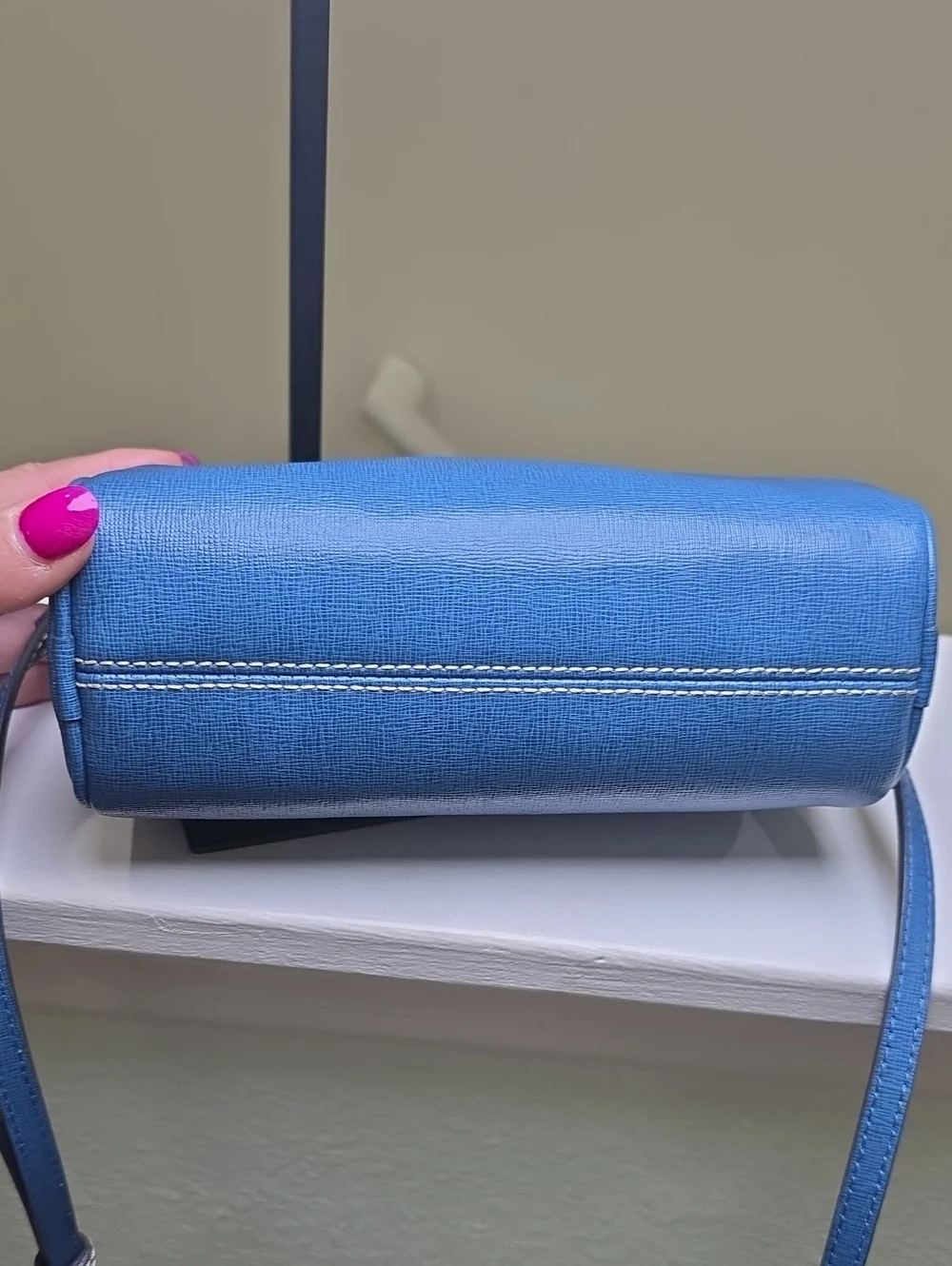 Dooney & Bourke Denim Blue Leather Barrel Minibag Crossbody EUC